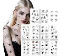 Halloween Tattoo Face, 10 Sheets Spider Tattoo Face, 3 Pairs Halloween Eyeliner Stickers, Temporary Spider Tattoos for Masquerade Carnival Party