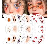 Halloween Tattoo Scar Stickers, Halloween Face Tattoo Face Stickers for Women Men Masquerade Halloweens Cosplay Party Makeup Props (6 Sheets)