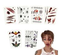 Halloween Tattoos 12 Sheets Sticker Zombie Makeup Kit 3D Fake Blood Scars Temporary Tattoo, Zombie Costume Spider Web Bat Skull Cross Stickers For Kids Women Men Boys Girls Adults