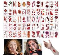 Halloween tattoos, 60 PCS Face Stickers Temporary Tattoo Stickers,Zombie Scars Waterproof Halloween Makeup with Fake Blood for Women Men Boy Girl Party (A)