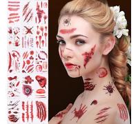 Halloween Tattoos Scars Stickers Zombie Make Up Kit Vampire Temporary Tattoos Halloween Makeup Fake Tattoos Wounds Face Stickers Party Cosplay Costume Accessories Women