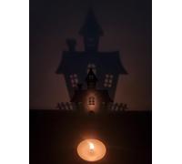 Halloween Tea Light Holder, Scary Witches Halloween Pumpkin Party Decoration, Halloween Candle Shadow, Spooky Season Decor, Tea Light Creepy Ghost Shadow Candle (Haunted House)