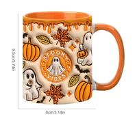 Halloween Teacup - Spooky Spirit Beverage Mug, Handcrafted White Porcelain Coffee Jar with 350ml Capacity, Cute Holiday Themed Glassware, Ideal for Workplace Desktop Bedroom