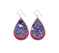 Halloween Teardrop Earrings, Purple Steamboat Willie Patternered Candy Corn Teadrop Earrings for Women