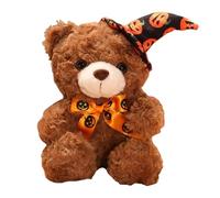 Halloween Teddy Bear Plush Toy, 23cm Brown Teddy Bears with Pumpkin Witch Hat, Stuffed Animal for Kids Boys Girls, Cuddly Home Decor Gift