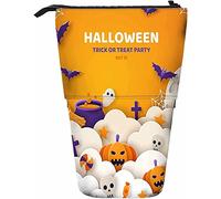 Halloween Telescopic Pencil Stationery Case Pens Storage Box with Zipper Closure for Women Men Boys Girls Paper Cut Pumpkin Clouds Bat Ghost Spider Candy Skull Cute October