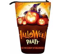 Halloween Telescopic Pencil Stationery Case Pens Storage Box with Zipper Closure for Women Men Boys Girls Party Join Us for A Night of Fun Pumpkin Moonlight Ghost Moon Happy