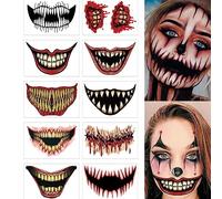 Halloween Temporary Horror Scary Mouth Tattoo Stickers Props Makeup Costume Accessories Face Kit Men or Women Adults Cosplay Party Masquerade