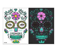 Halloween Temporary Red Roses Flowers Day of The Dead Sugar Skull Face Sticker for Woman Man Kid Halloween Stickers Temporary for Kids Adults Women Face Glow