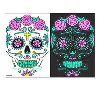 Halloween Temporary Red Roses Flowers Day of The Dead Sugar Skull Face Sticker for Woman Man Kid Sugar Skull Face Stickers Temporary Stencils for Adults Kids Women