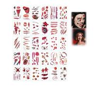 Halloween Temporary Tattoo Stickers, Fake Scars, Masquerade Face Decoration, Halloween Makeup Tattoos Stickers Family Kit, For Woman's & Man's - Decor & Party Supplies (Style-R1)