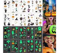 Halloween Temporary Tattoos, 10 Sheets of Tattoos for Children, Children's Tattoo Set, Glow in the Dark Stickers, for Children, Halloween Party, Decoration Accessories
