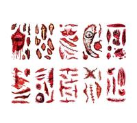 Halloween Temporary Tattoos 10Pcs Realistic Water Resistant Scars Scary Blood Injury Tattoo Stickers for Halloween Costume Prank Makeup Party, Style 2