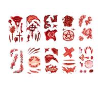 Halloween Temporary Tattoos 10Pcs Realistic Water Resistant Scars Scary Blood Injury Tattoo Stickers for Halloween Costume Prank Makeup Party, Style 1