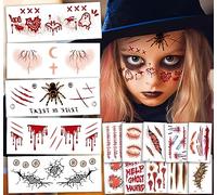 Halloween Temporary Tattoos 260+ Pieces - 30 Sheets Scar Tattoo + 6 Sheets Face Tattoo for Children and Adults