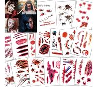 Halloween Temporary Tattoos - 30 Sheets for Adults, Kids, Men & Women - Fake Wound Sutures, Vampire Bites, Zombie Makeup Kit