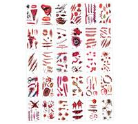 Halloween Temporary Tattoos Blood Wound Bleeding Scar for Halloween Makeup, Zombie Makeup, Party Cosplay Costume, Looks Real on Face and Body, Face Decals Prank Zombies, Decorations