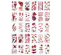 Halloween Temporary Tattoos Blood Wound Bleeding Scar Zombie Makeup Party Cosplay Costume Looks Real on Face and Body Face Decals Prank Zombies Party Supplies Makeup Beauty Tool
