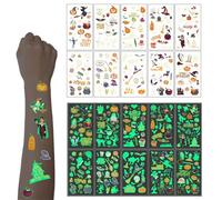 Halloween Temporary Tattoos for Kids, 20 Pcs Glow In Dark Tattoo Temporary Luminous Stickers Halloween Decor Water Resistant Fake Tattoos Women Face Make Up Accessories Party Favors