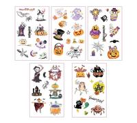 Halloween Temporary Tattoos for Kids - 5 Sheets Funny Scary Cartoon Fake Tattoo Stickers, Waterproof Transfers for Children's Party Favours, Halloween Costume Supplies（5 pcs）