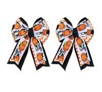 Halloween Thanksgiving Bow Hair Clips with Tails, Pumpkin Print Hair Bows, Fall Holiday Hair Accessories for Girls Women, Yellow
