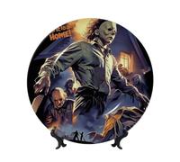 Halloween The Curse of Michael Myers Bone China Decorative Plate with Stand and Hook Ceramic Dinner Plates Art Porcelain Plate for Home Office Wall Decor Collections 8in