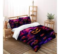 Halloween Theme Bedding Set for Ultra Soft Reversible Pumpkin Head Duvet Cover Set 3 Piece Teenage Boys -2 with Pillowcases, Double（200x200cm）