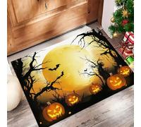 Halloween Theme Door Mats 45 X 75 Cm, Washable Indoor Doormat Tpr Non-Slip, Dirt Trapper Front Door Mat Inside, Scary Pumpkin Absorbent Entrance Rug For Entryway, Pets And Dogs - Yellow