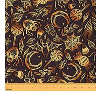 Halloween Theme Fabric by The Yard Golden Bats Spider Web Leaves Fabric for Kids Teens Moon Candy Stripes Geometric Polka Dot DIY Sewing Fabric for Kids Room Decor for Sofa Chair,1 Yard,Brown