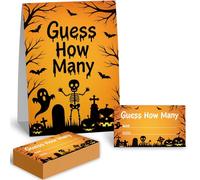 Halloween Theme Party Guess Games Cards Kit - Guess How Many Funny Halloween Party Game Supplies, Trick or Treat Raffle Ticket, 1 Standing Sign + 50 Guessing Cards