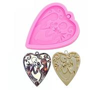 Halloween Theme Skull Lover Heart Shaped Keychain Silicone Mold with Hole for DIY Necklace Craft Candy Desserts Epoxy Crystal Earrings Bag Tag Luggage Trinket Decoration Pendant Mold