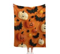 Halloween Themed Blanket Colorful Pumpkin Bat Theme, Cozy Soft Throw Blankets For Autumn Nights, Halloween Decor & Spooky Season Comfort, 75x100cm