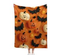 Halloween Themed Blanket Colorful Pumpkin Bat Theme, Cozy Soft Throw Blankets For Autumn Nights, Halloween Decor & Spooky Season Comfort, 150x200cm