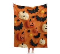 Halloween Themed Blanket Colorful Pumpkin Bat Theme, Cozy Soft Throw Blankets For Autumn Nights, Halloween Decor & Spooky Season Comfort, 100x130cm