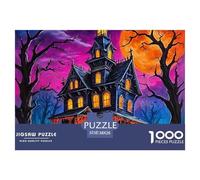Halloween - Themed Cartoon Castle Jigsaw Puzzle Adults Family Game 1000 Pieces Stress Relief Entertainment Fantasy World Durable Material 38x26cm/1000pcs