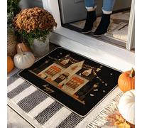 Halloween Themed Doormat, Black House Design for Indoor & Outdoor Entryway Fall Decor, Non-Slip Waterproof Dust-Resistant Welcome Mats, Easy Care 29x17 Inch