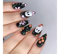 Halloween Themed Dull Finish False Hoofs Highlighting Lovely Specters And Blossomy Designs In Rose Lemon Pitches Halloween Fraudulent Hoofs White Manifestation Blossomy Plan