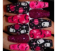 Halloween Themed False Nails with Pumpkin Bat Art Designs 30Pcs ABS Press on for Women ABS Halloween False Decoration Party