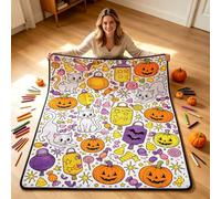 Halloween Themed Interactive Coloring Blanket Witch Pumpkin Print Blanket For Family Activity Indoor Home（ 150x130cm） (B, One Size) DIY 366