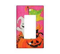 Halloween Themed Light Switch Cover Plates/Outlet Covers, Peach Ghost and Cat in Pumpkin for Festive Wall Decor, Thermoplastic Wall Plates, Standard Size Single Rocker