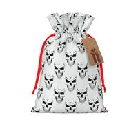 Halloween Themed Monochrome Skeleton Head Drawstring Gift Bags Small Item Treats Wrapping Storage Bags Christmas Birthday Party Holiday