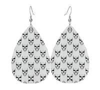 Halloween Themed Monochrome Skeleton Head Leather Earrings For Women Dangle, Piercing Teardrop Earrings Lightweight Jewelry Gifts For Women Girls