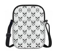 Halloween Themed Monochrome Skeleton Head Print Adjustable Strap Oxford Sling Bag, Small Water-Resistant Crossbody Purse For Travel