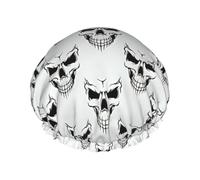 Halloween Themed Monochrome Skeleton Head Print Hair Cap With Adjustable Elastic Band And Vibrant, Shower Cap For Women Reusable Waterproof