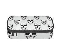 Halloween Themed Monochrome Skeleton Head Print Large capacity pencil case with zipper,portable stationery storage bag