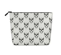 Halloween Themed Monochrome Skeleton Head Print Makeup Bag for Women Large-Capacity Travel Toiletry Organizer Pouch Eco-Friendly