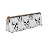 Halloween Themed Monochrome Skeleton Head Print Stylish Triangular Pencil Case Pouch for Large-Capacity Stationery Organizer