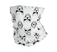 Halloween Themed Monochrome Skeleton Head Print Windproof Neck Gaiter, Warmer Scarf Breathable Half-Face Mask Ski Mask Unisex For Outdoor