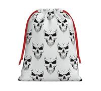 Halloween Themed Monochrome Skeleton Head Printing Drawstring Gift Bag With Red Ribbon Soft Stylish For Christmas Halloween Fits Card Candies