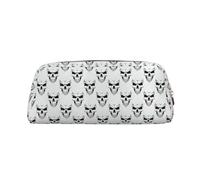 Halloween Themed Monochrome Skeleton Head Printing School Leather Zippered Fountain Ballpoint Rollerball Pens Pouch Pencils Case Holder for Pupil